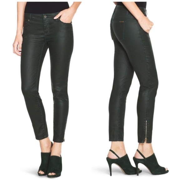 White House Black Market Denim - WHBM Green Wax Coated Cotton Skinny Pants Jeans 6